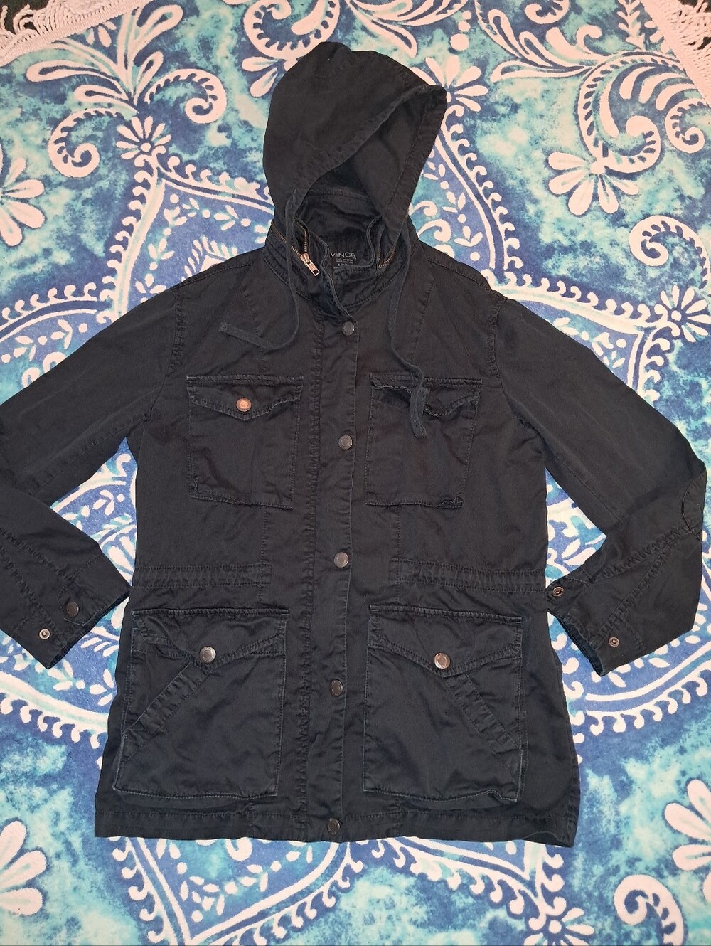 Vince brand Women's size xs blue colored Military Utility Jacket with Hood